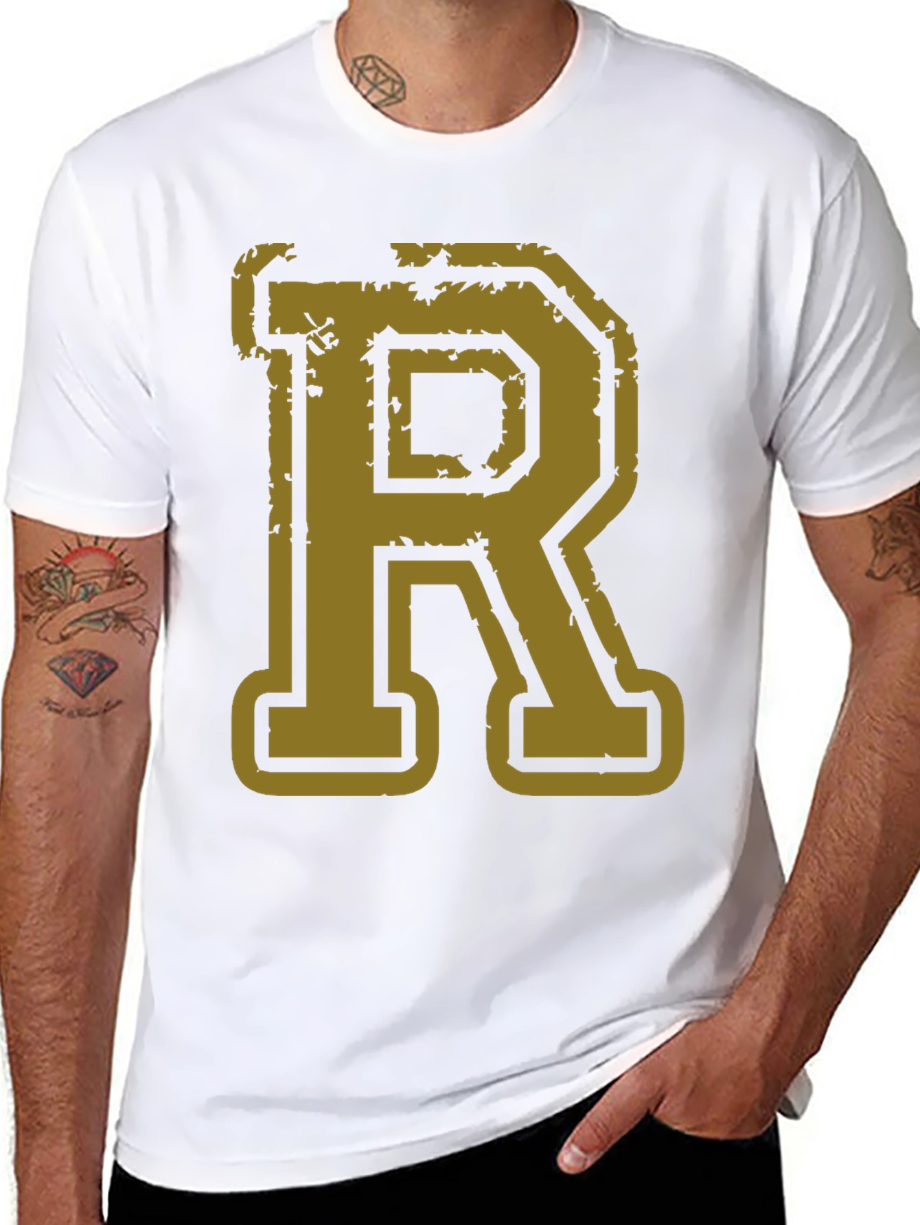 Letter R Graphic Print Black T-Shirt