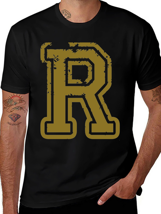 Letter R Graphic Print Black T-Shirt