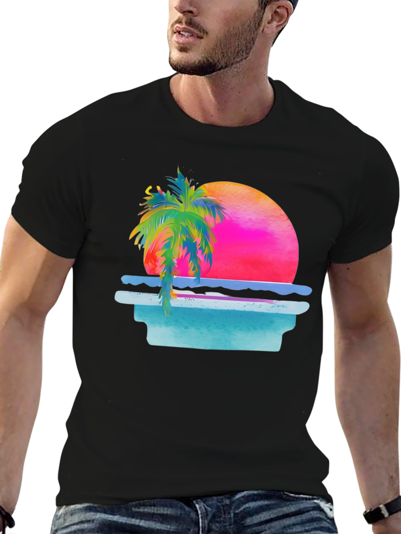 Retro Sunset Palm Tree Graphic Tee
