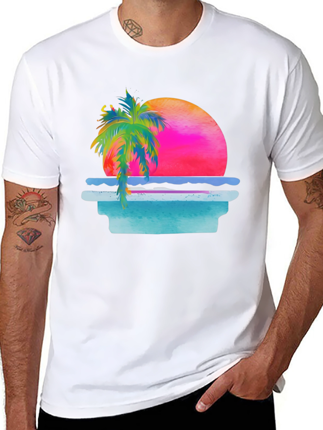 Retro Sunset Palm Tree Graphic Tee