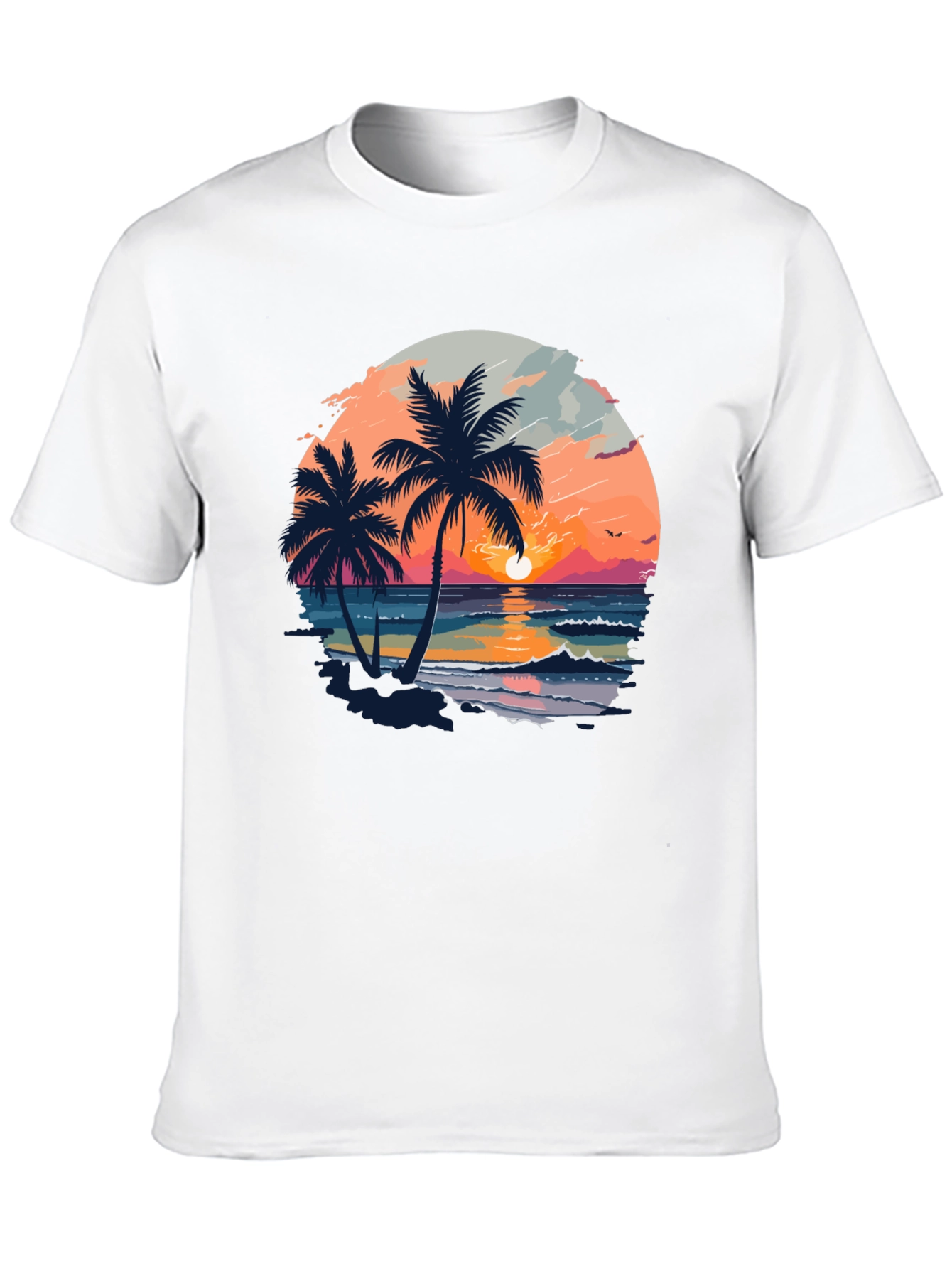 Tropical Sunset Palm Tree Graphic Black T-Shirt
