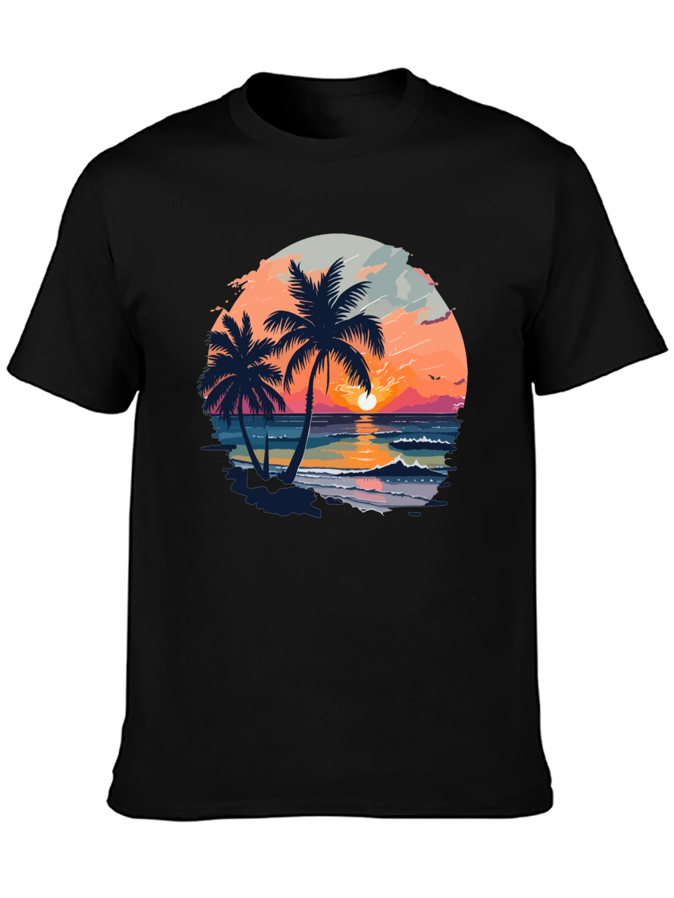 Tropical Sunset Palm Tree Graphic Black T-Shirt