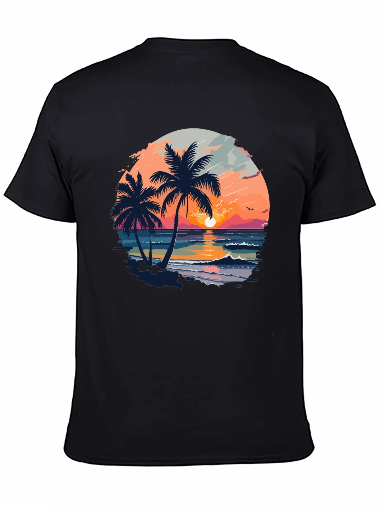 Tropical Sunset Palm Tree Graphic Black T-Shirt