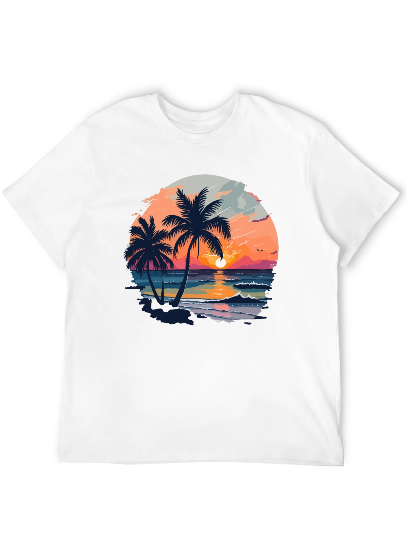 Tropical Sunset Palm Tree Graphic Black T-Shirt