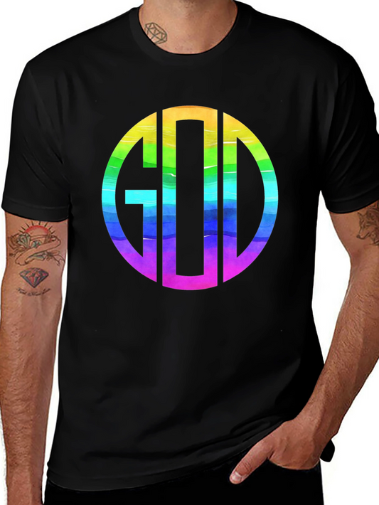 Rainbow GOD Monogram T-Shirt - Religious Graphic Tee