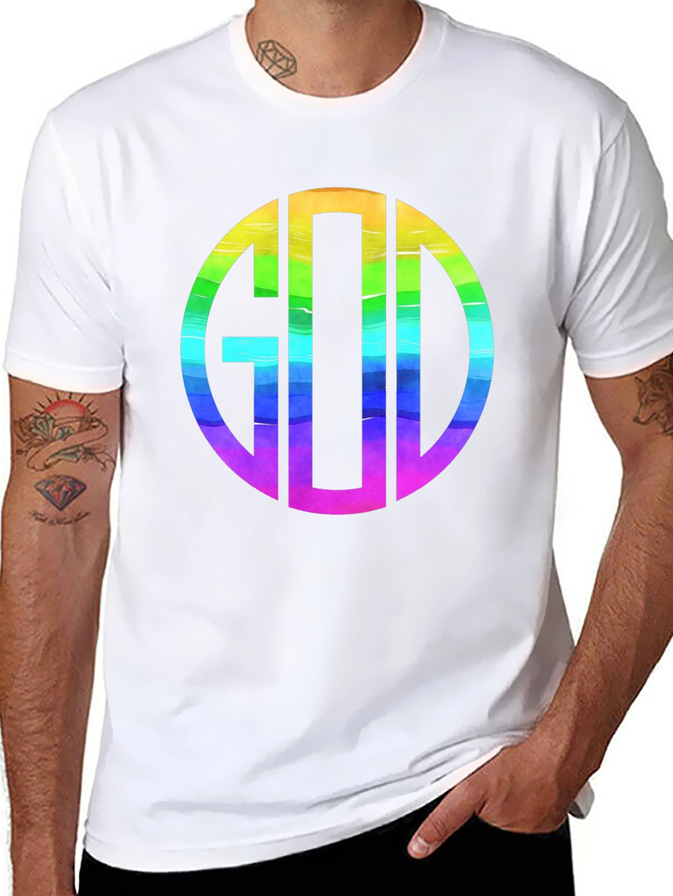 Rainbow GOD Monogram T-Shirt - Religious Graphic Tee