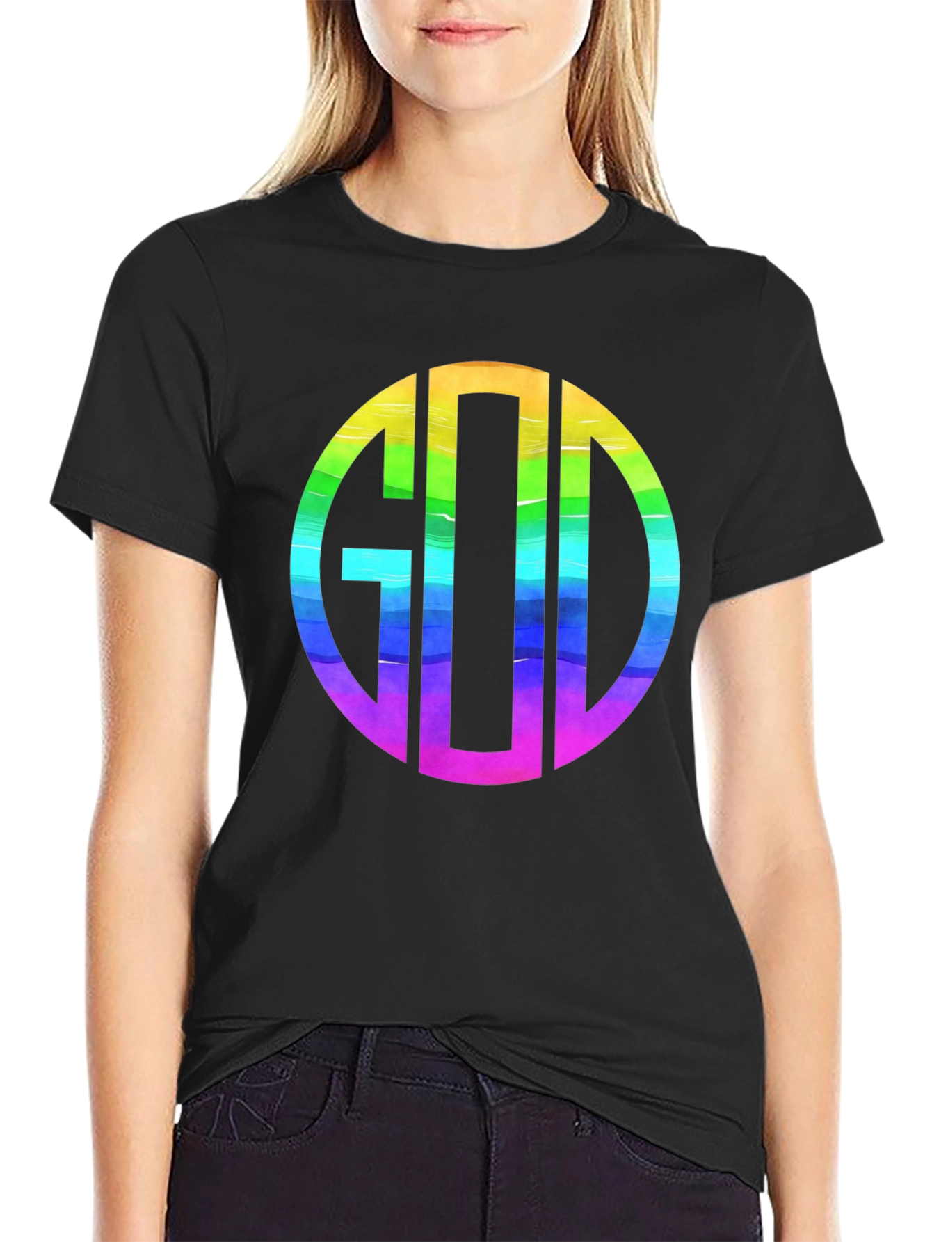 Rainbow GOD Monogram T-Shirt - Religious Graphic Tee