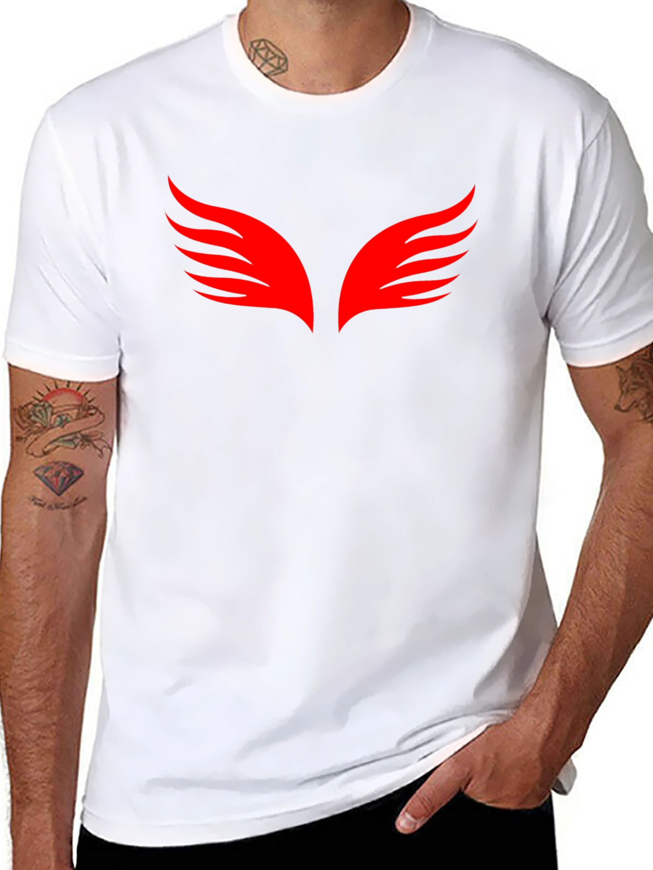 Black T-Shirt with Red Wings Graphic