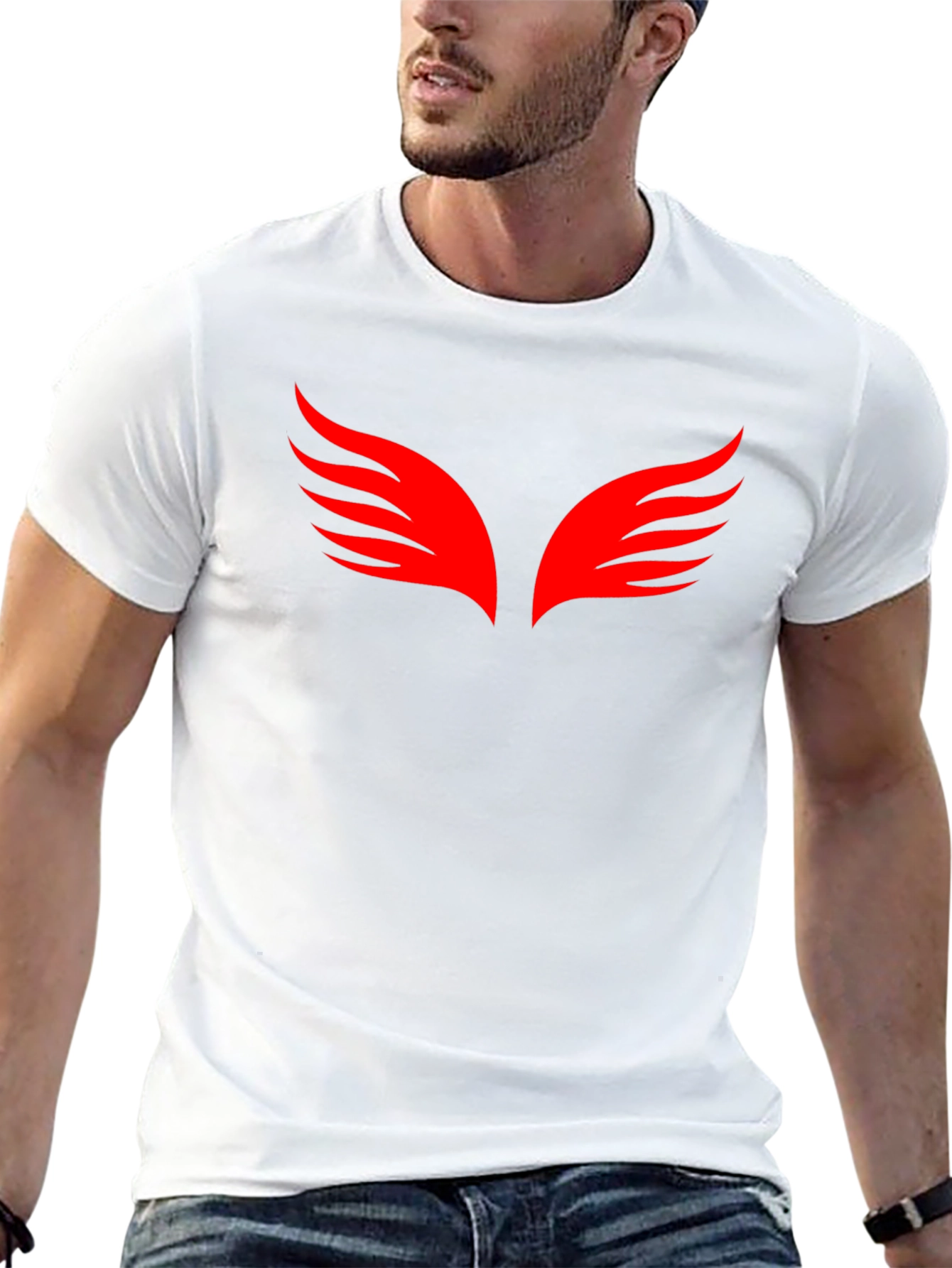 Black T-Shirt with Red Wings Graphic