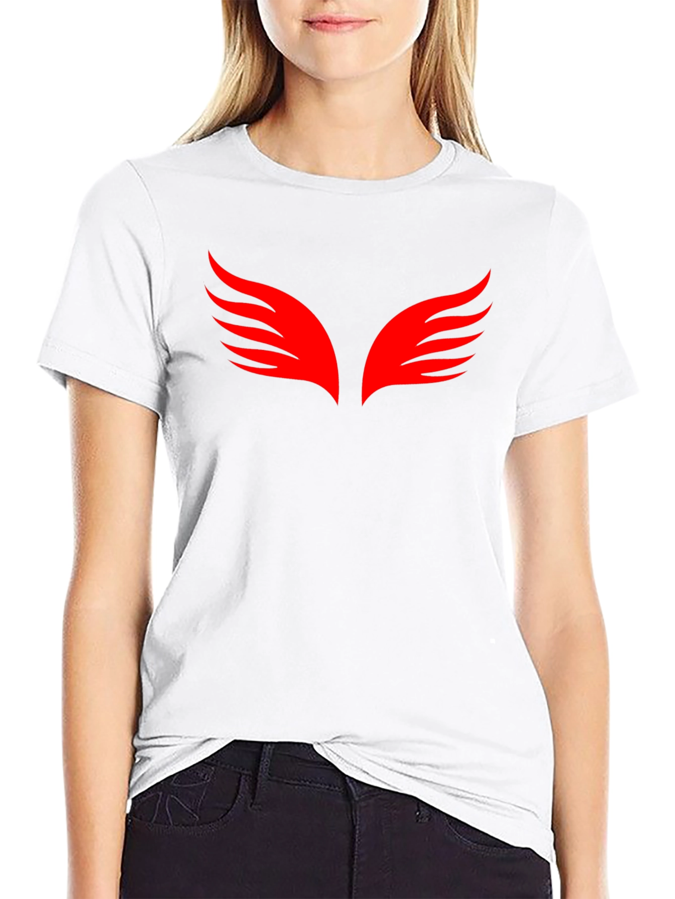 Black T-Shirt with Red Wings Graphic
