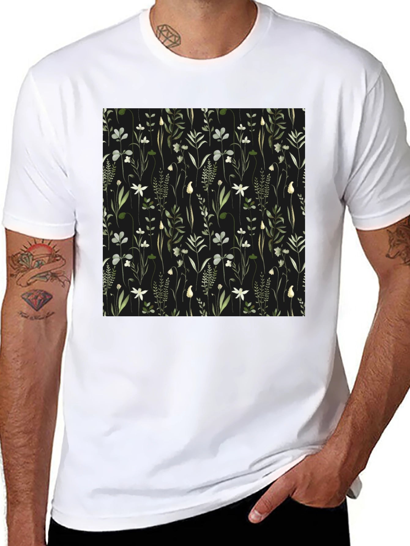 Botanical Print Black T-Shirt