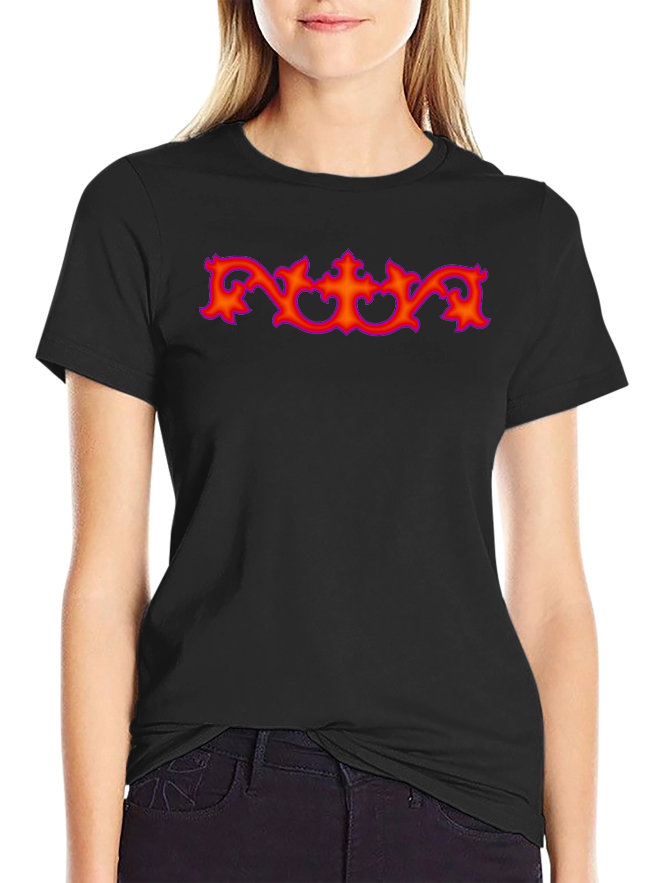 Black T-Shirt with Ornate Red Graphic