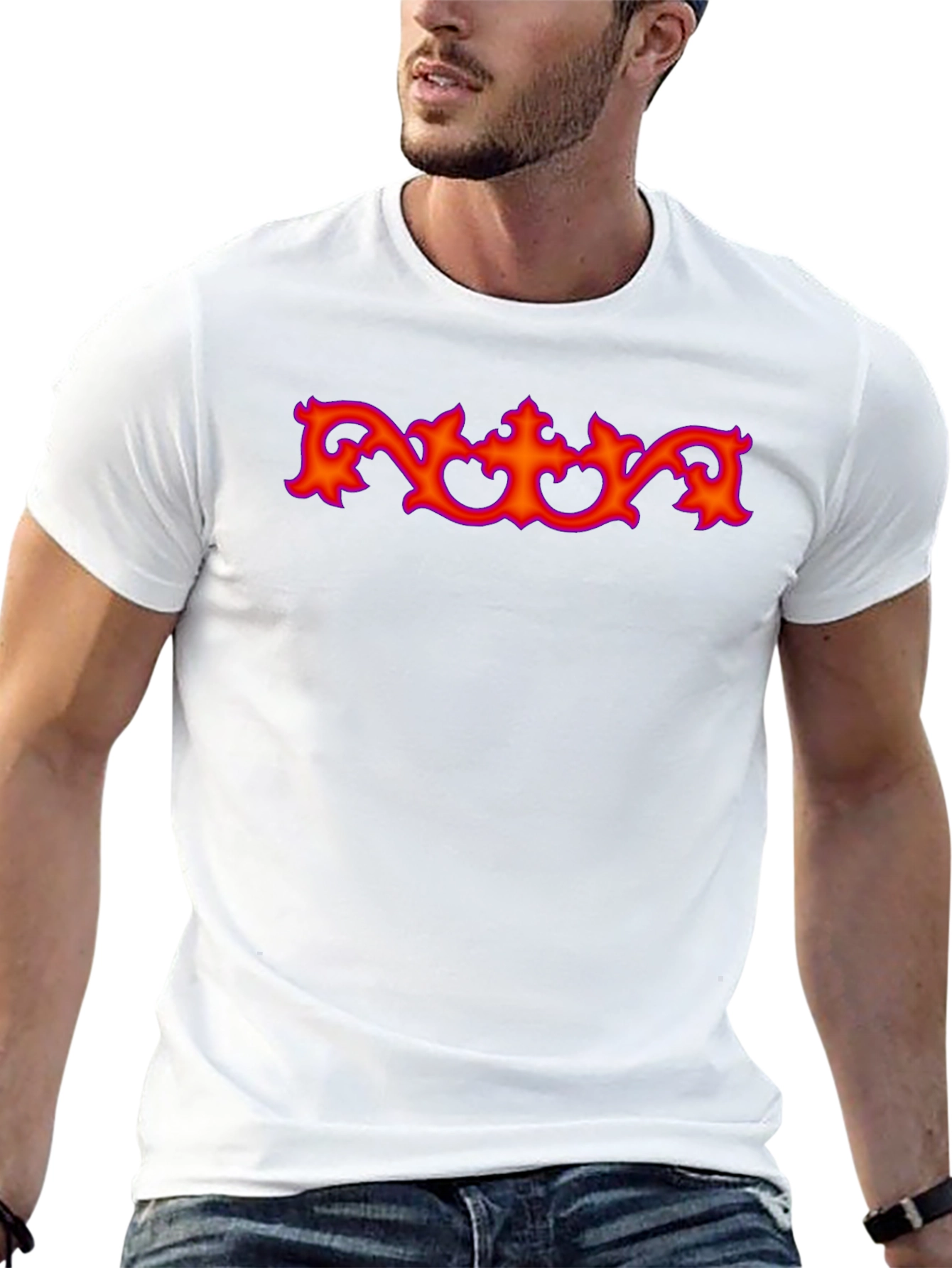 Black T-Shirt with Ornate Red Graphic