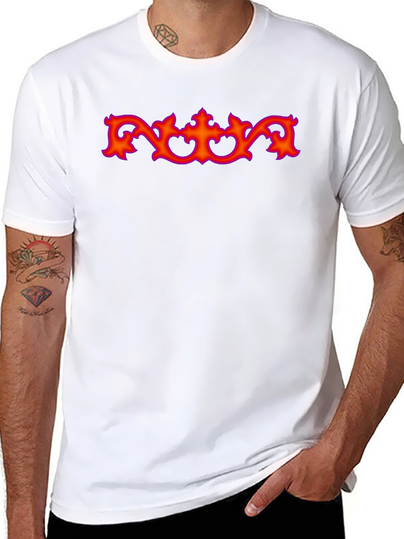 Black T-Shirt with Ornate Red Graphic