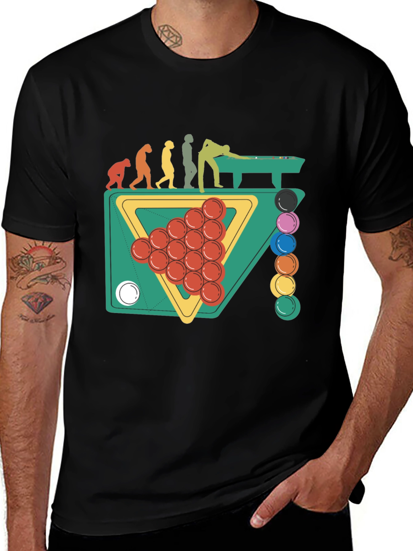 Evolution of Billiards Black Graphic T-Shirt