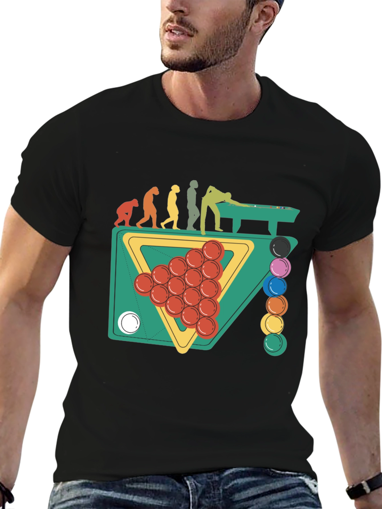 Evolution of Billiards Black Graphic T-Shirt