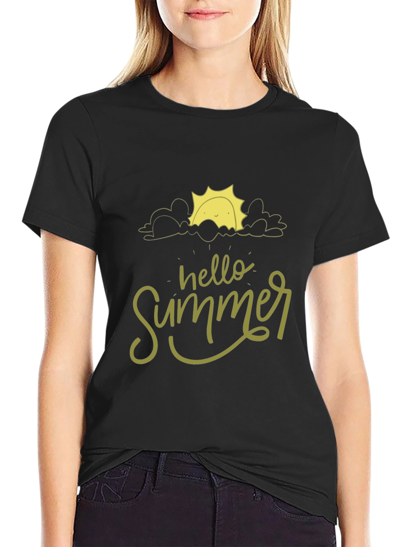 Hello Summer Black T-Shirt - Trendy Graphic Tee