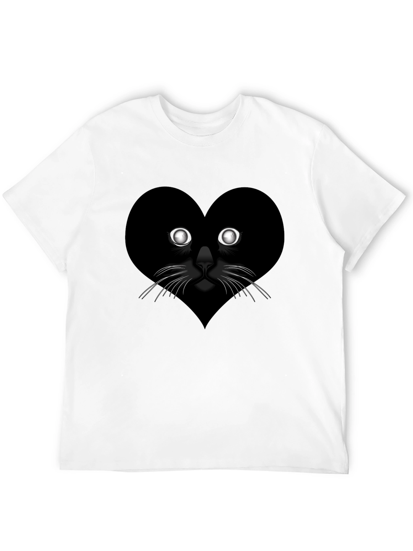 Heart Cat Graphic Tee - Black Casual T-Shirt
