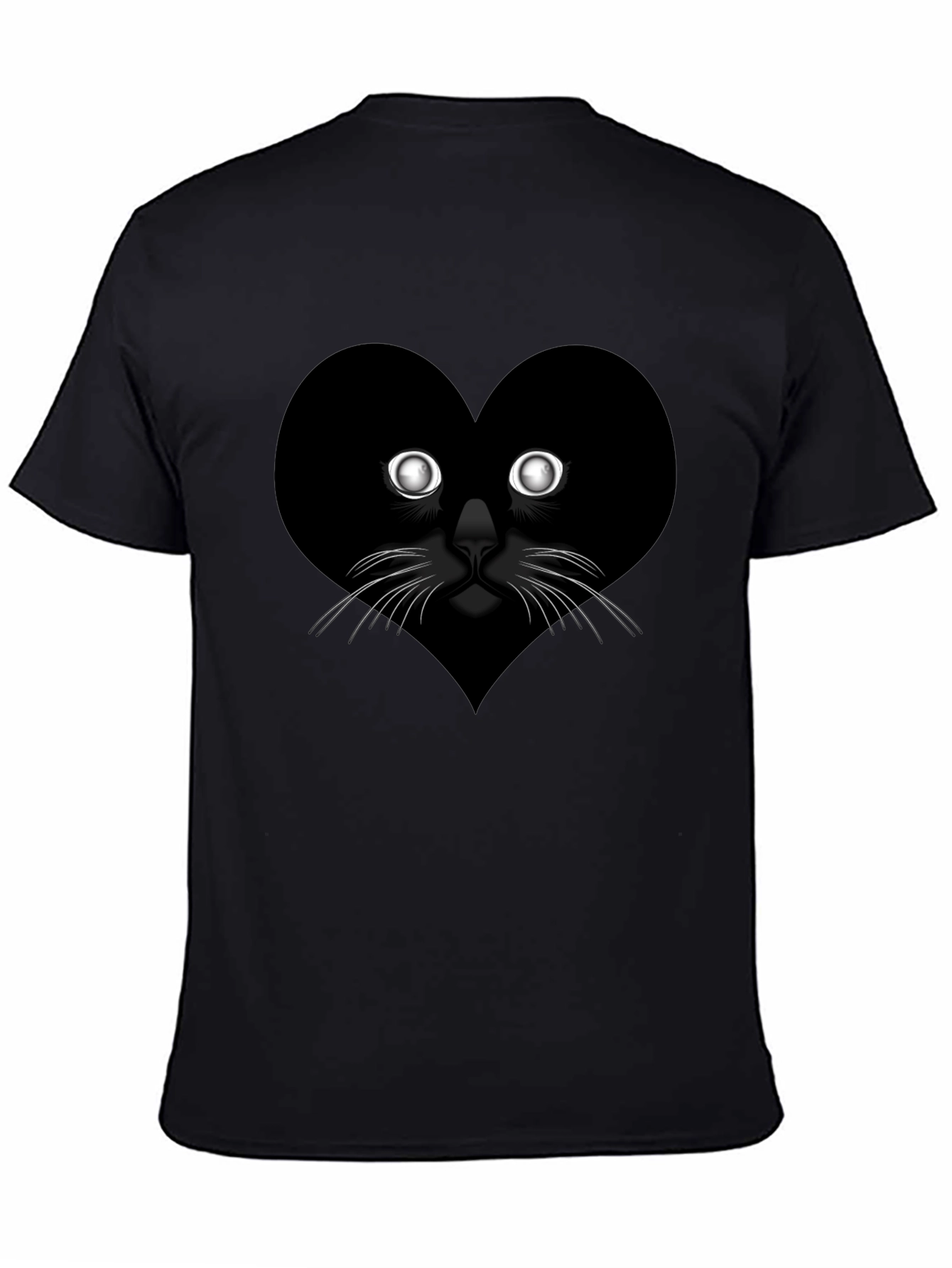 Heart Cat Graphic Tee - Black Casual T-Shirt