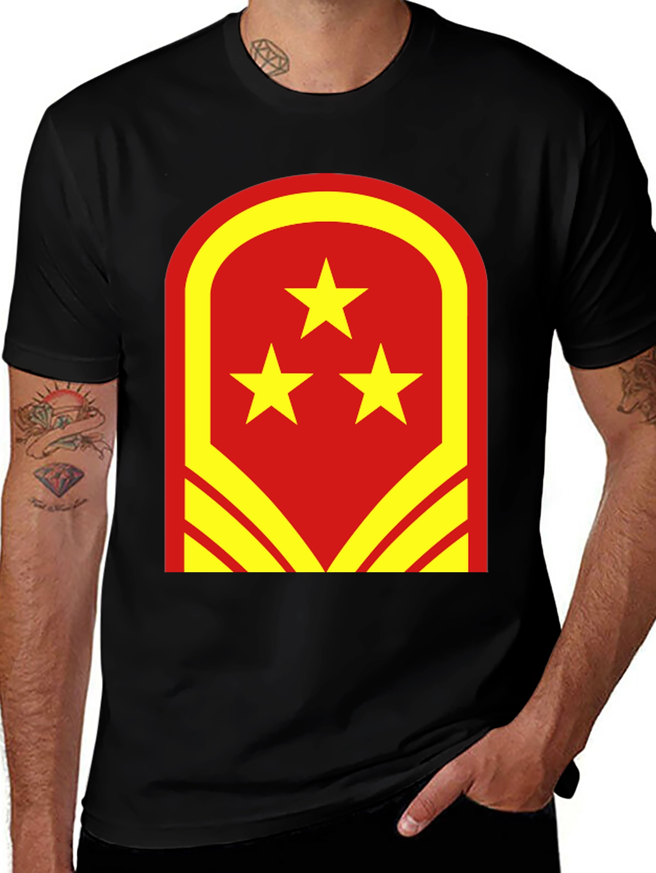 Red & Yellow Star Graphic Tee - Bold Design