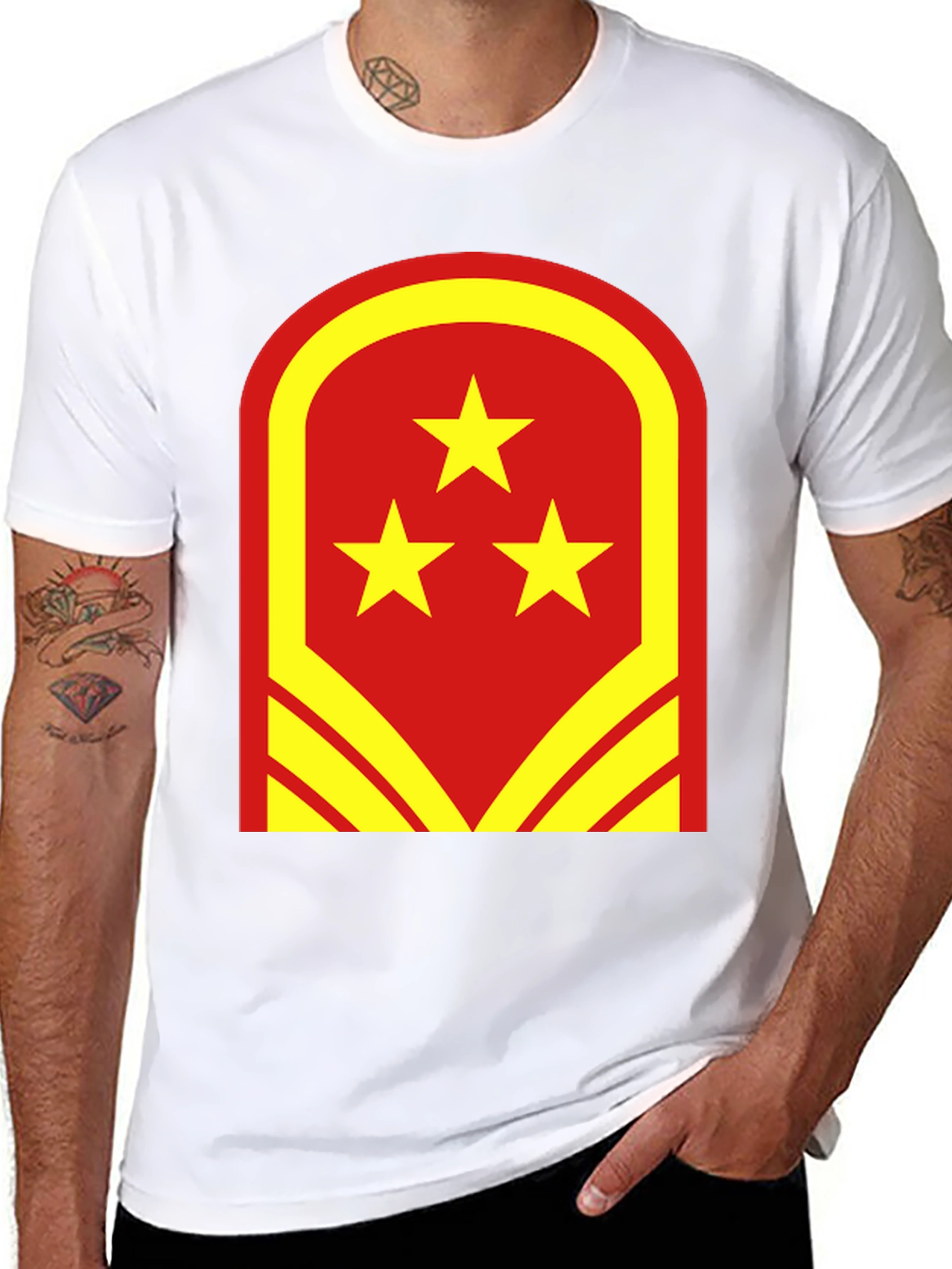 Red & Yellow Star Graphic Tee - Bold Design