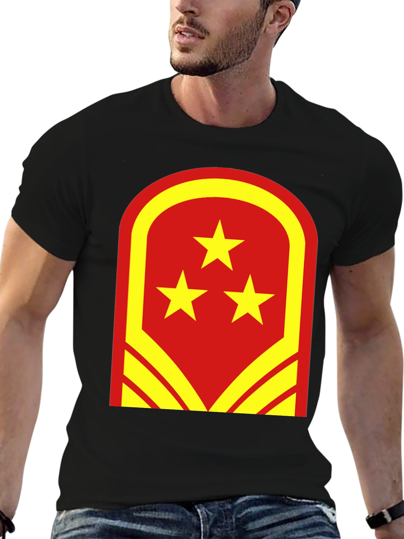 Red & Yellow Star Graphic Tee - Bold Design