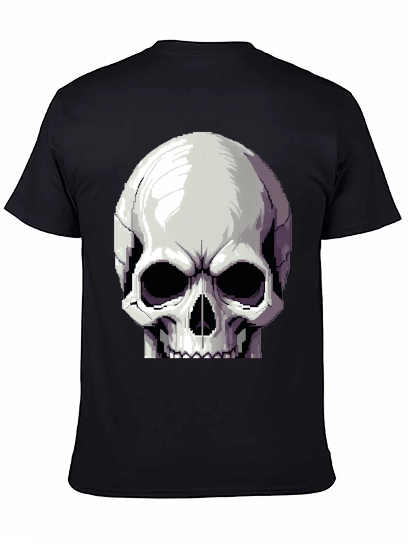 Pixel Skull Graphic Tee - Black Cotton Shirt