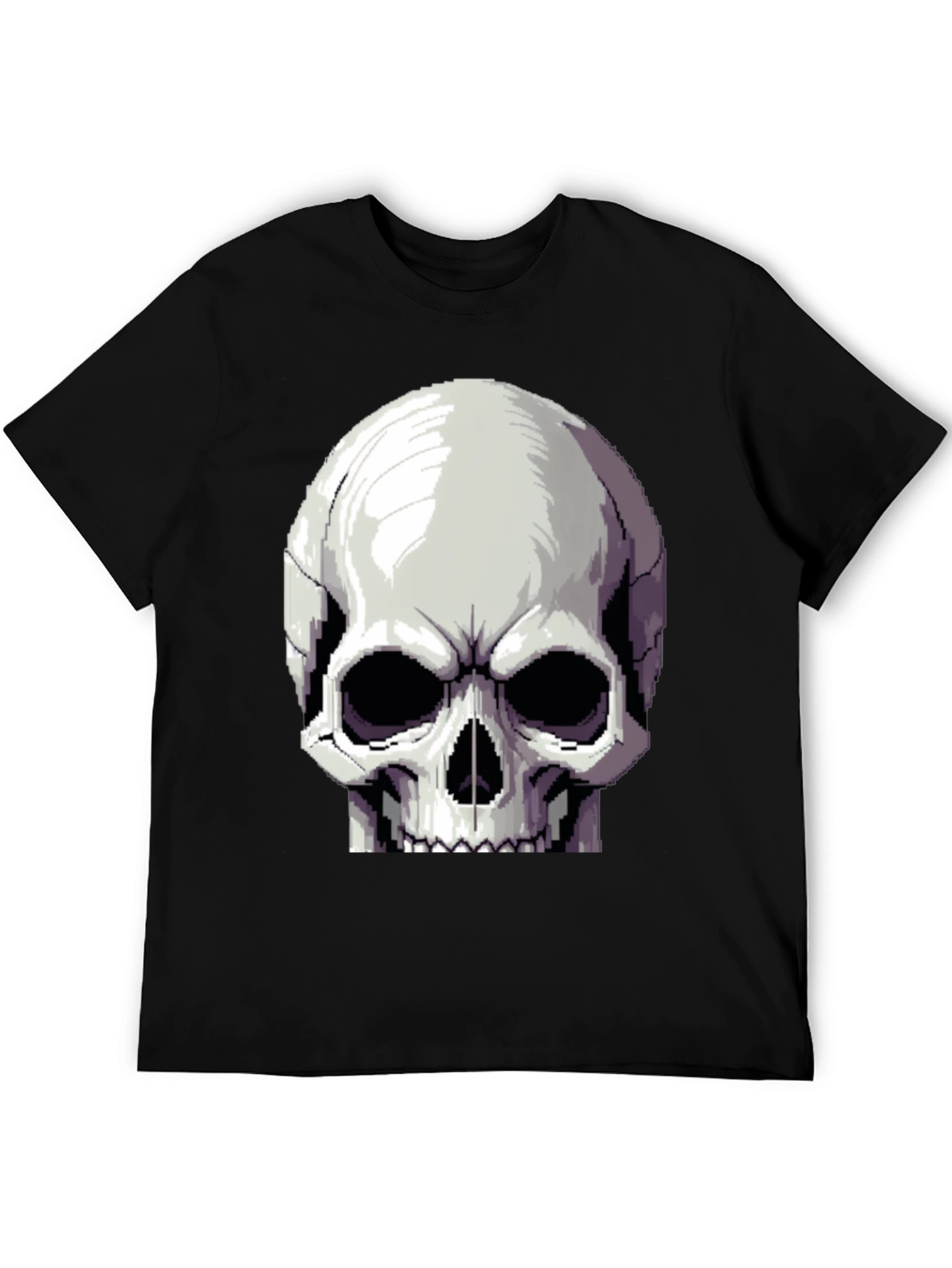 Pixel Skull Graphic Tee - Black Cotton Shirt