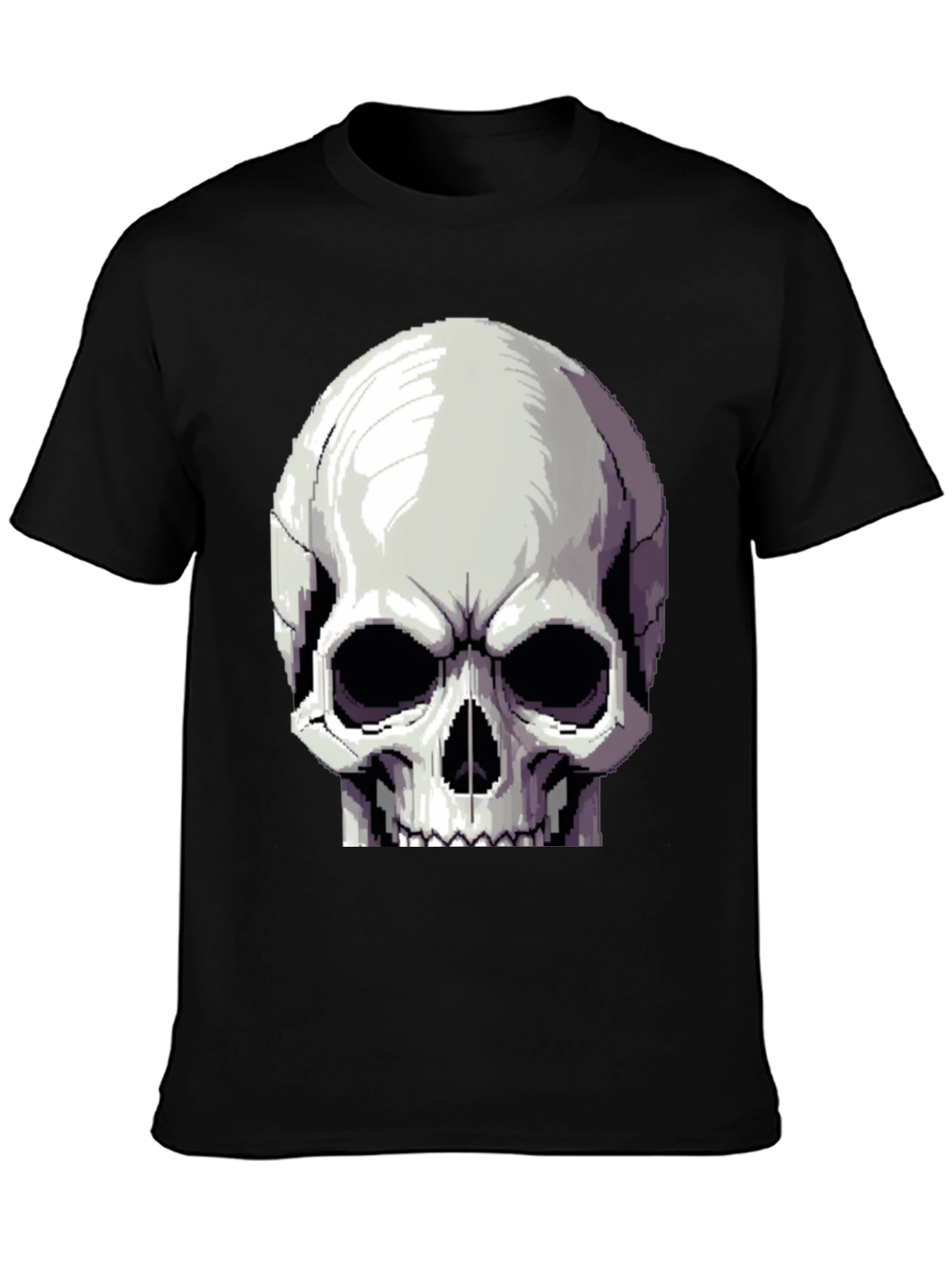 Pixel Skull Graphic Tee - Black Cotton Shirt