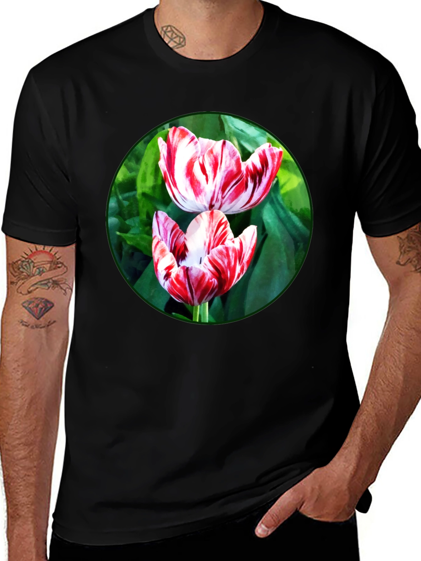 Floral Print T-Shirt: Tulip Garden Design