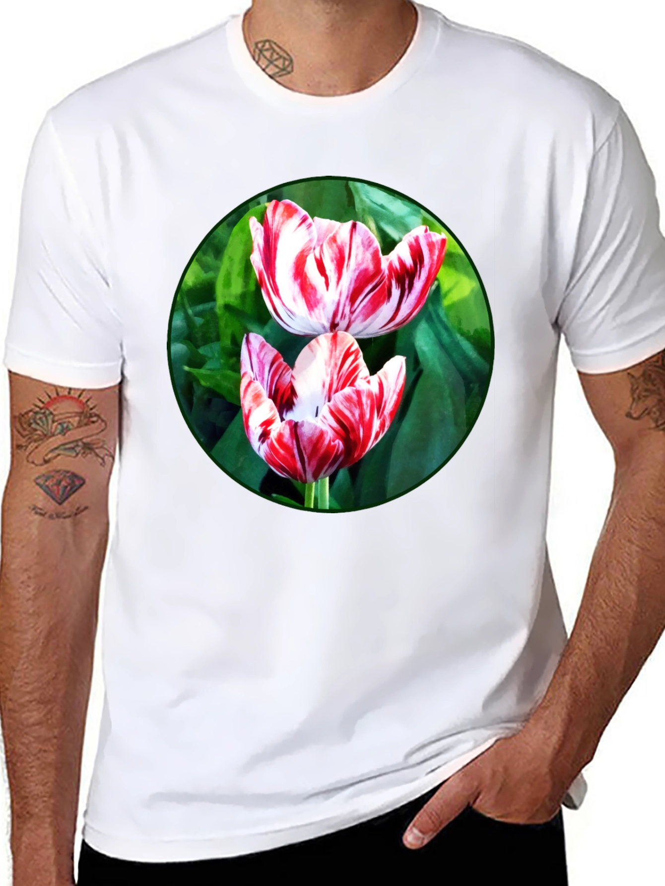 Floral Print T-Shirt: Tulip Garden Design