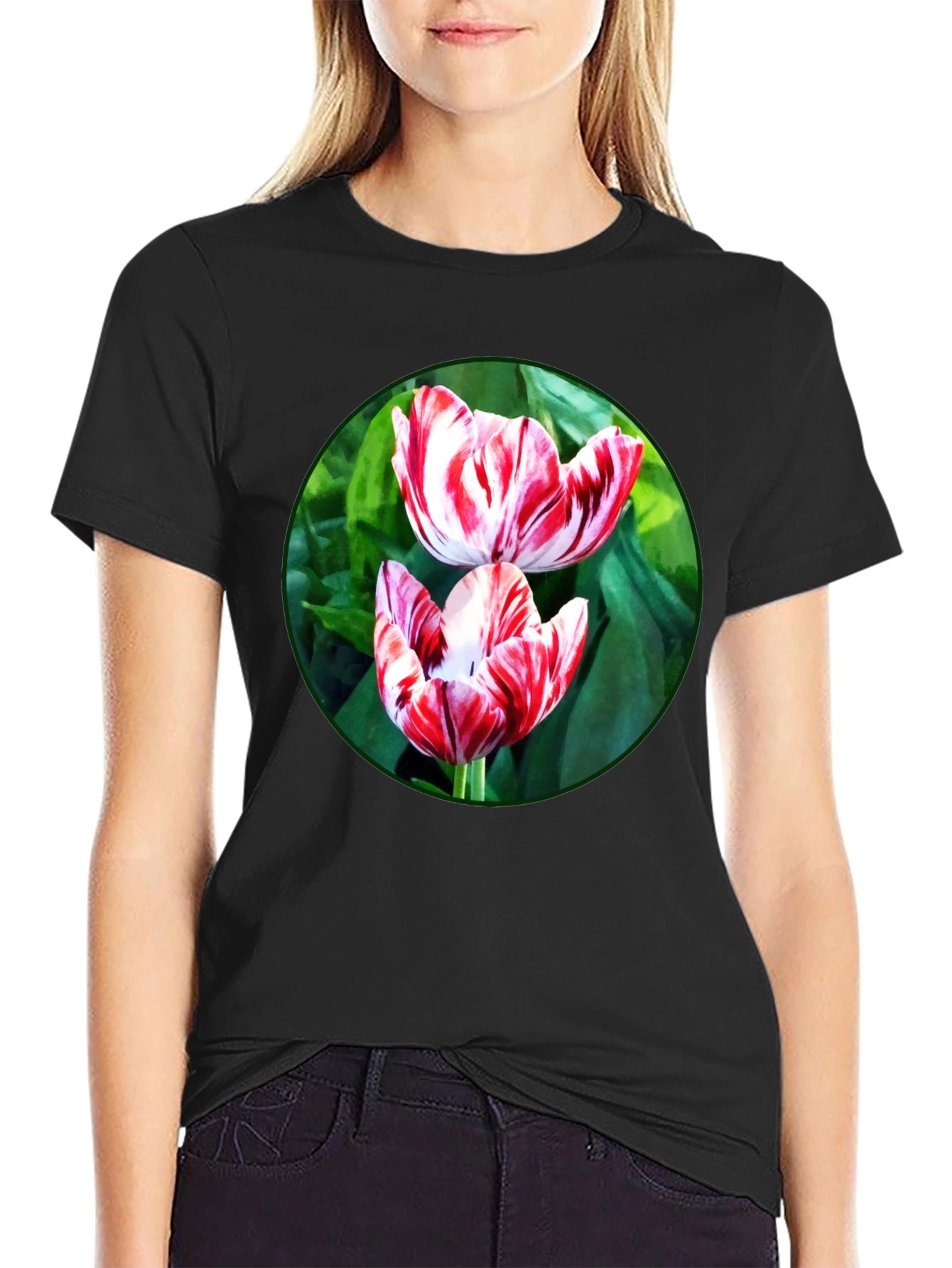 Floral Print T-Shirt: Tulip Garden Design