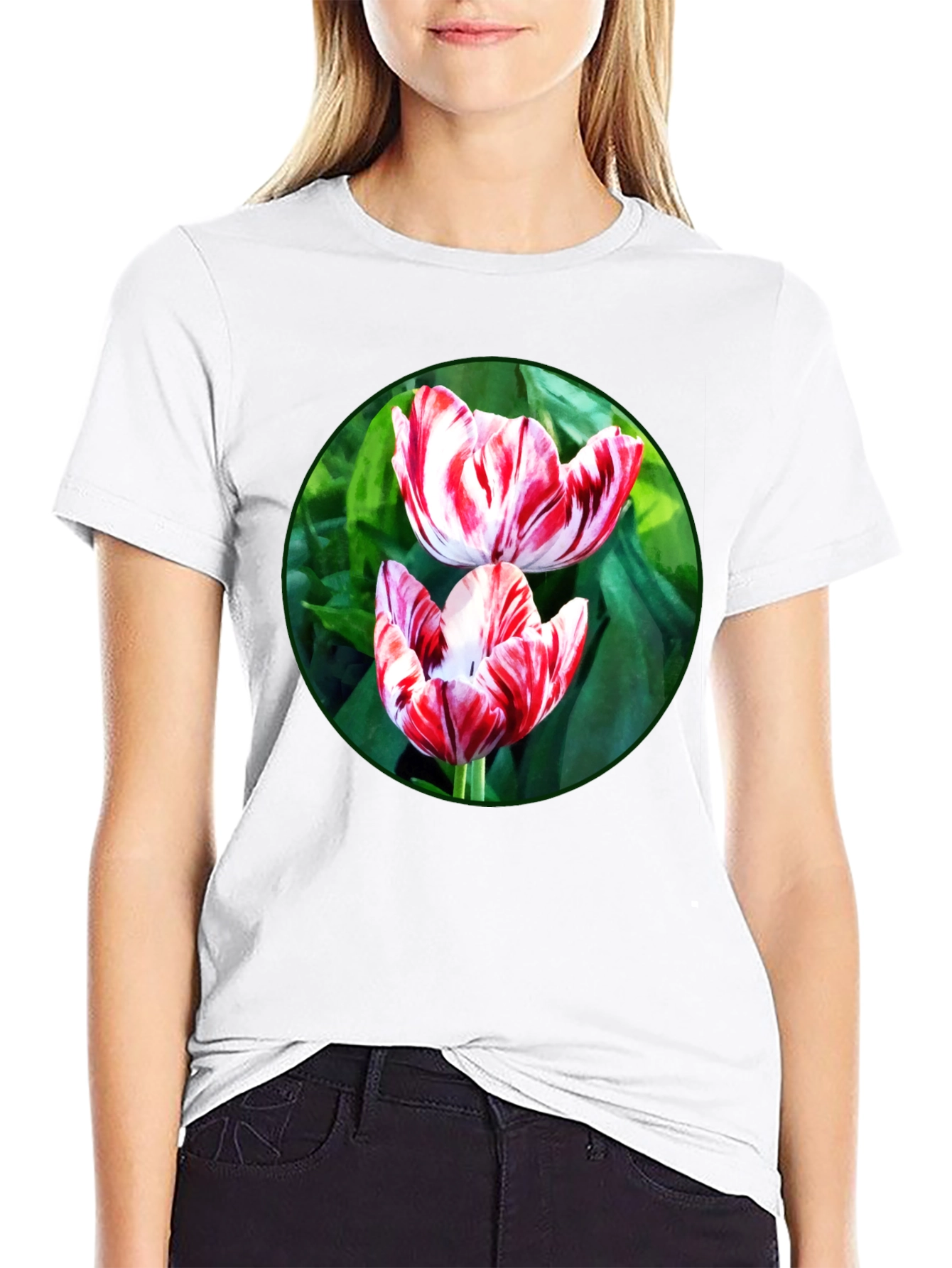 Floral Print T-Shirt: Tulip Garden Design