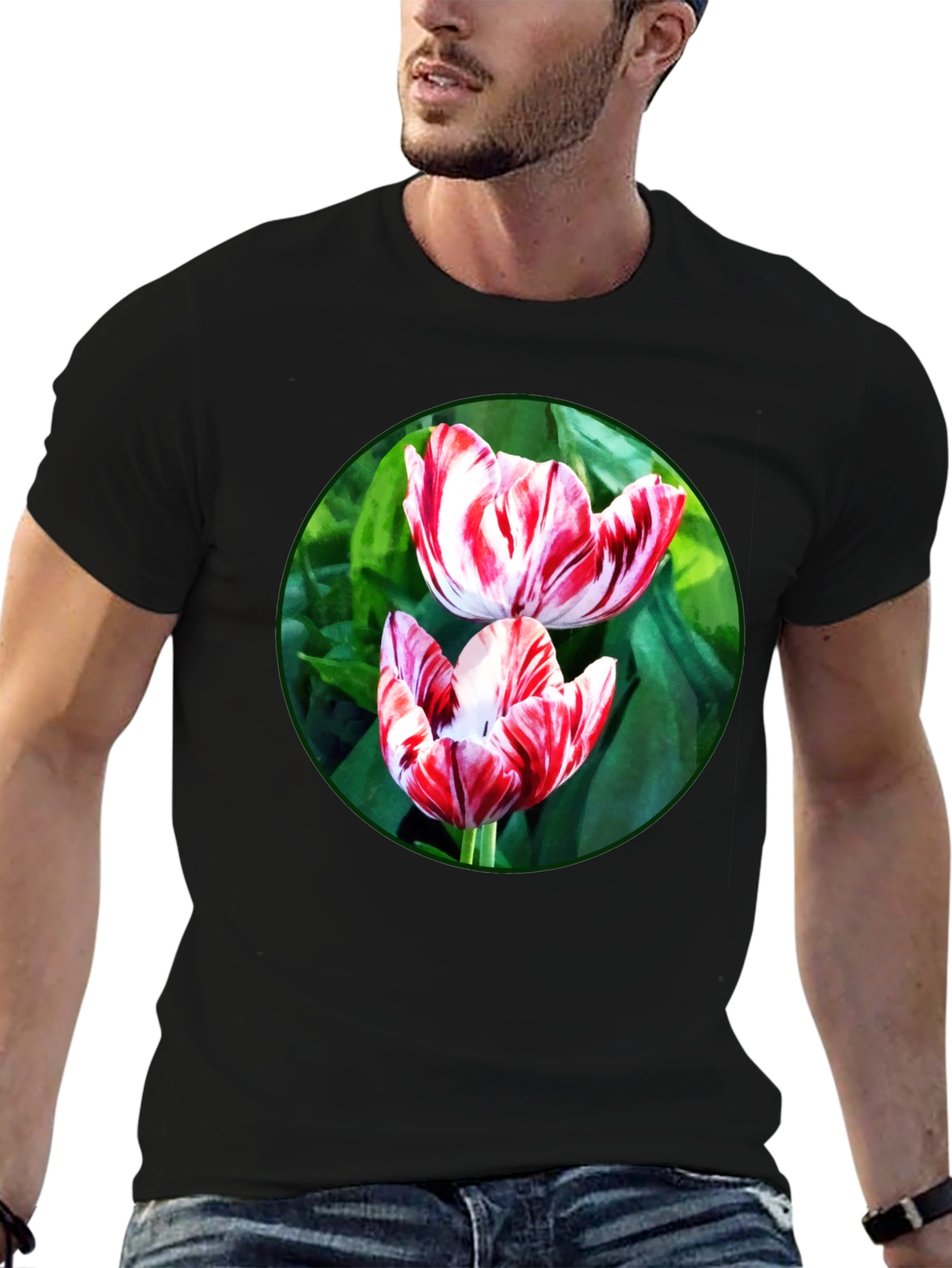 Floral Print T-Shirt: Tulip Garden Design