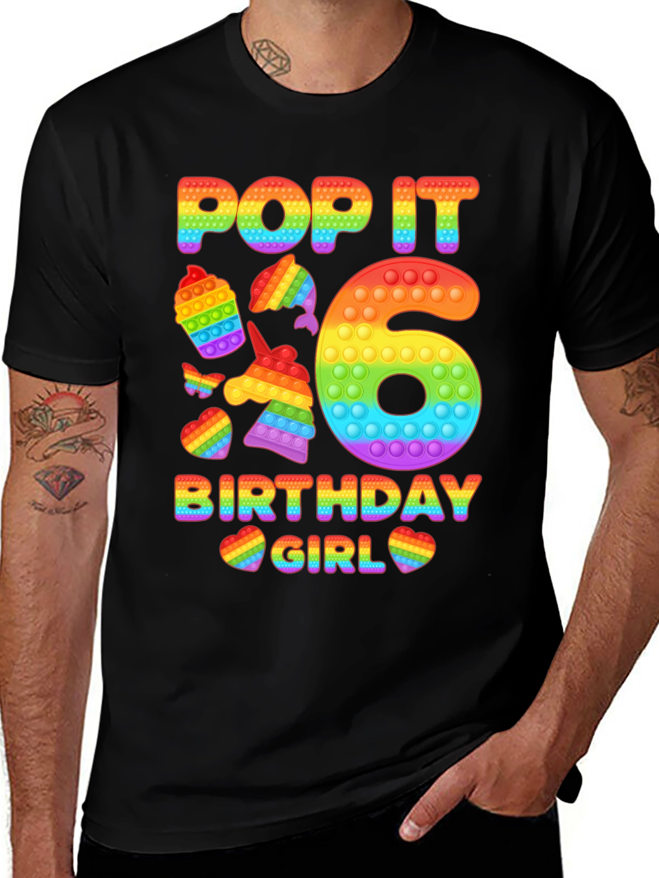 Pop It Birthday Girl 6 Rainbow T-Shirt