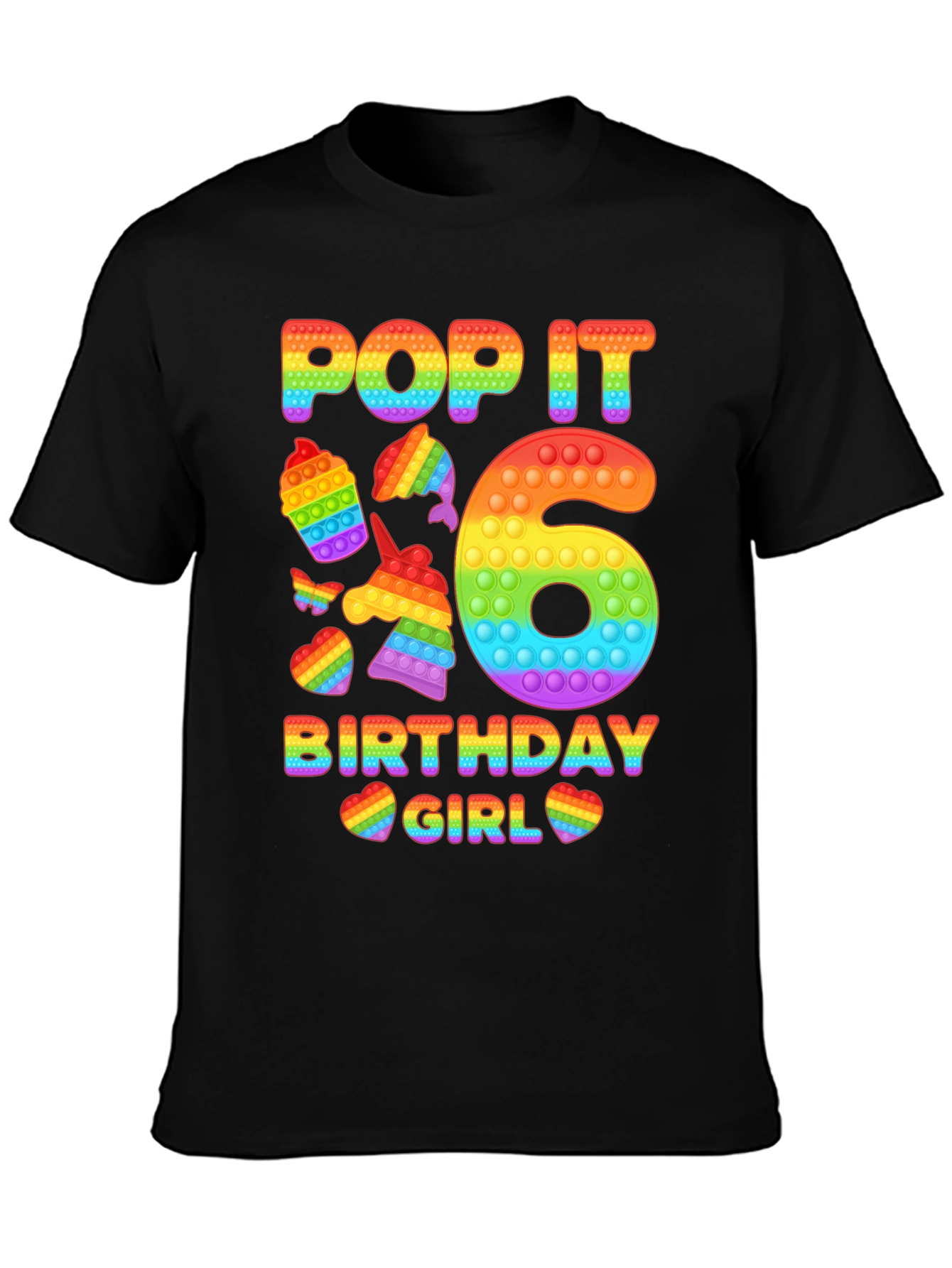 Pop It Birthday Girl 6 Rainbow T-Shirt