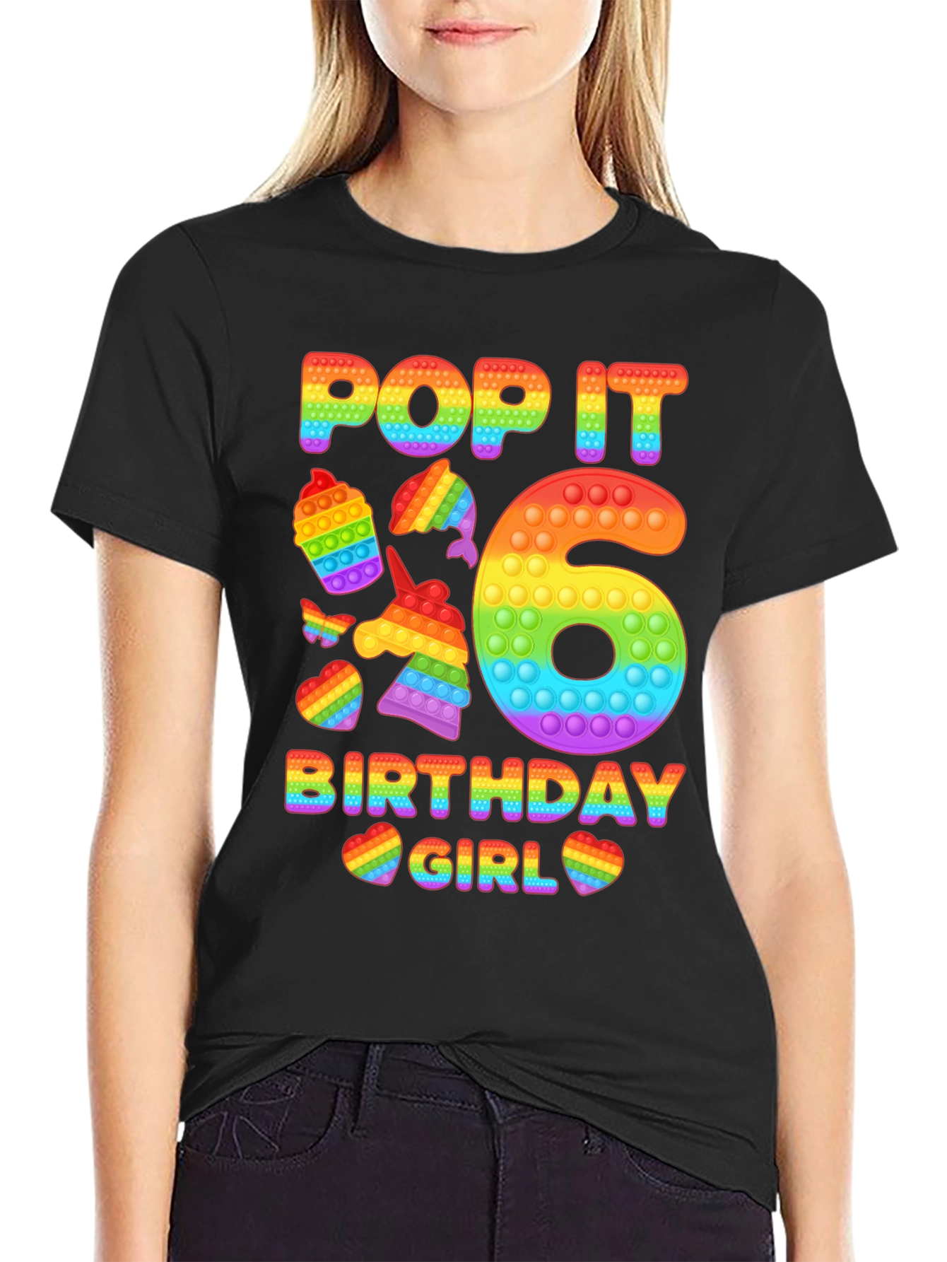 Pop It Birthday Girl 6 Rainbow T-Shirt