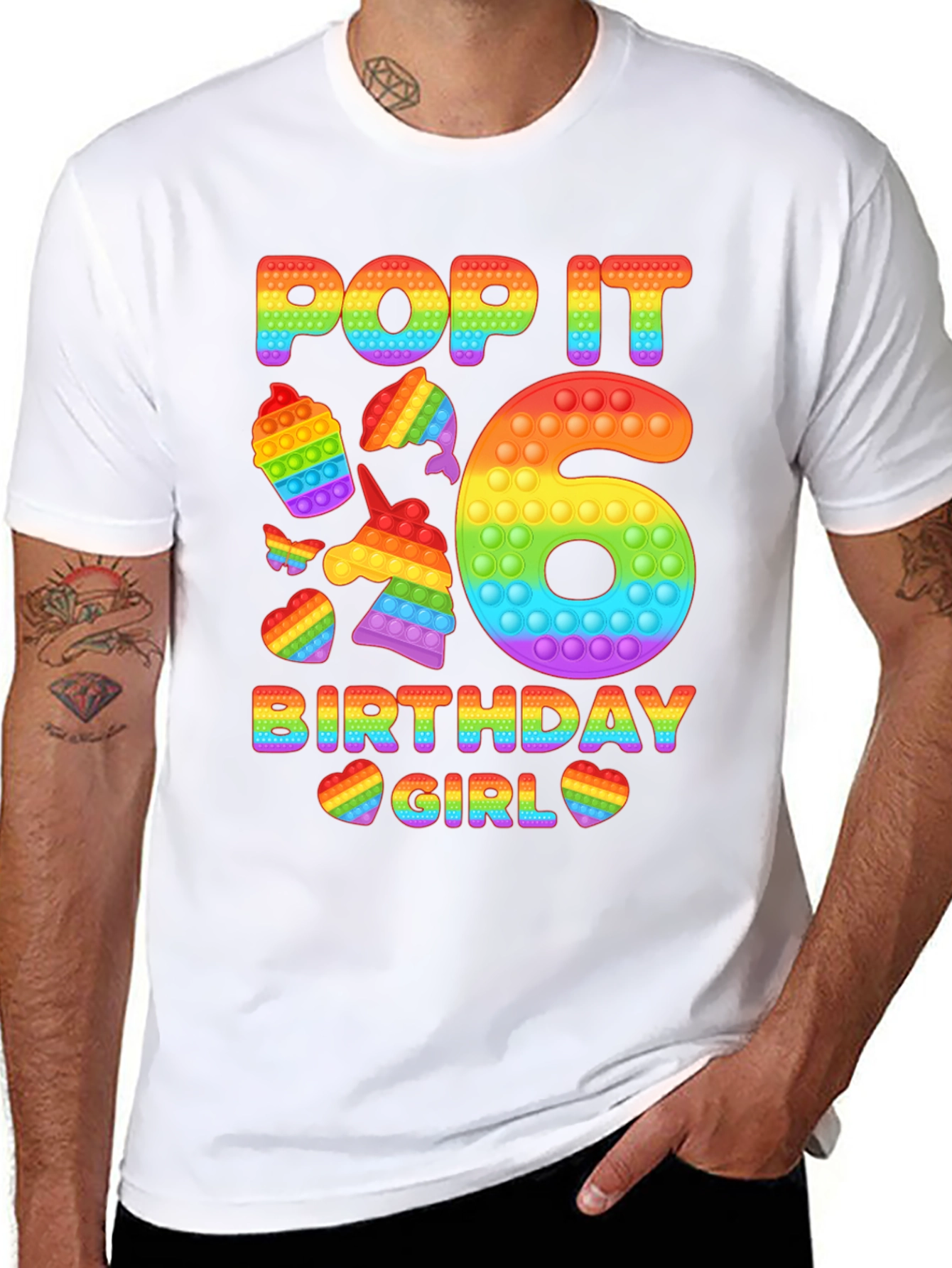 Pop It Birthday Girl 6 Rainbow T-Shirt