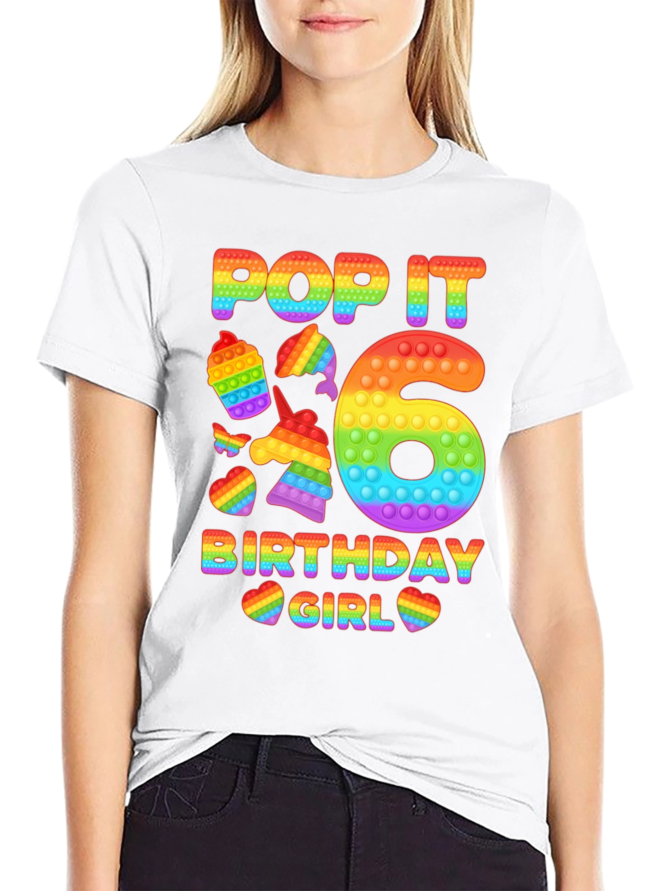 Pop It Birthday Girl 6 Rainbow T-Shirt