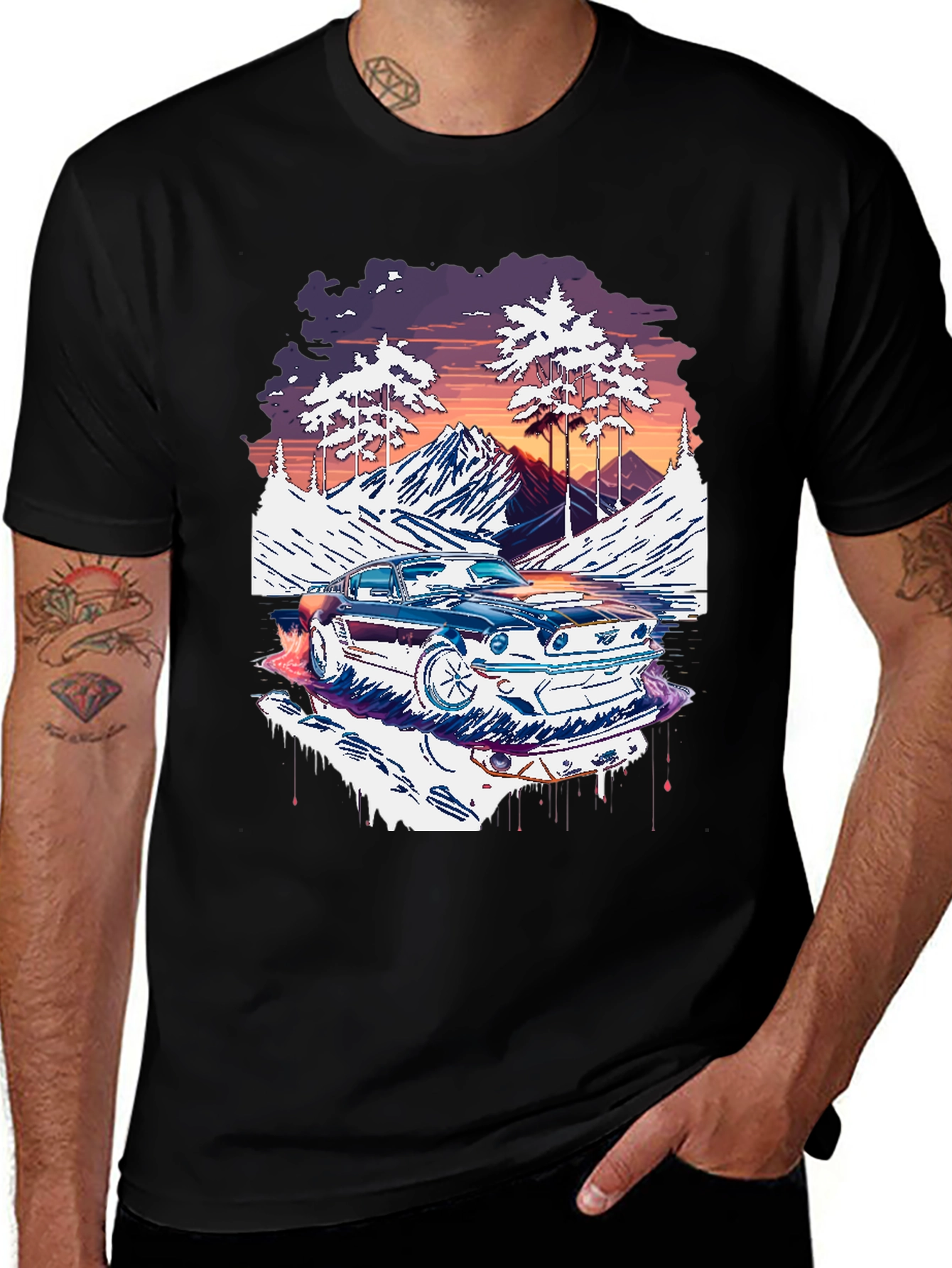 Retro Car Graphic Tee - Mountain Road Trip Shirt