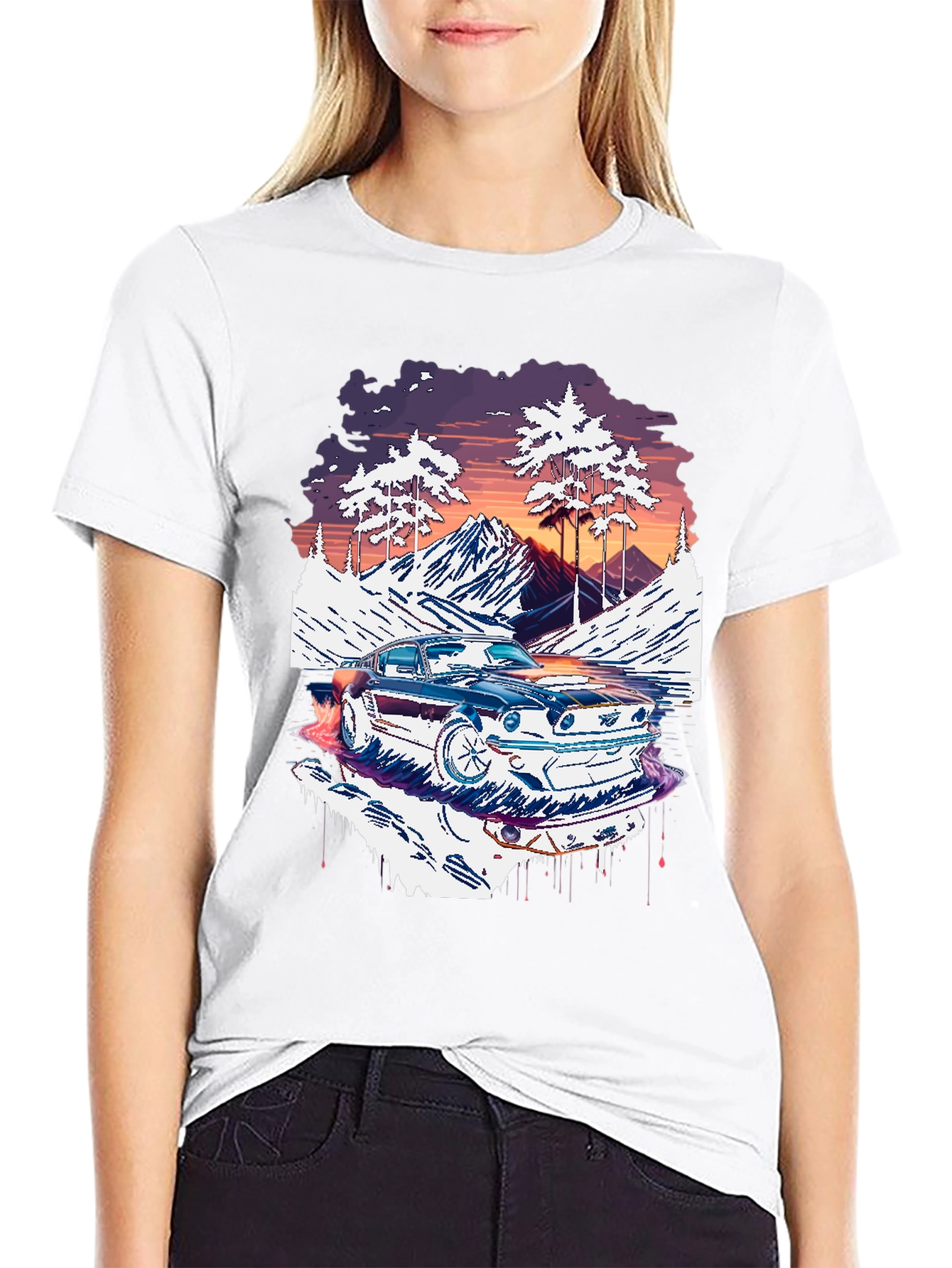 Retro Car Graphic Tee - Mountain Road Trip Shirt