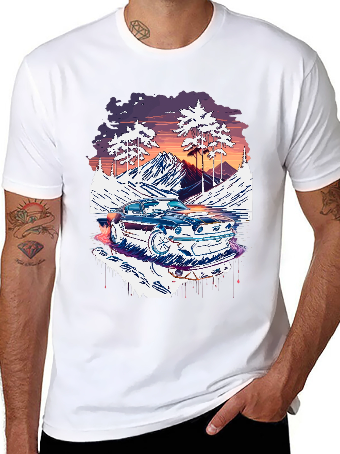 Retro Car Graphic Tee - Mountain Road Trip Shirt
