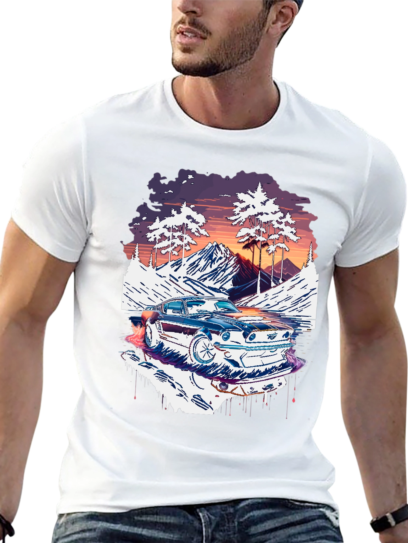 Retro Car Graphic Tee - Mountain Road Trip Shirt
