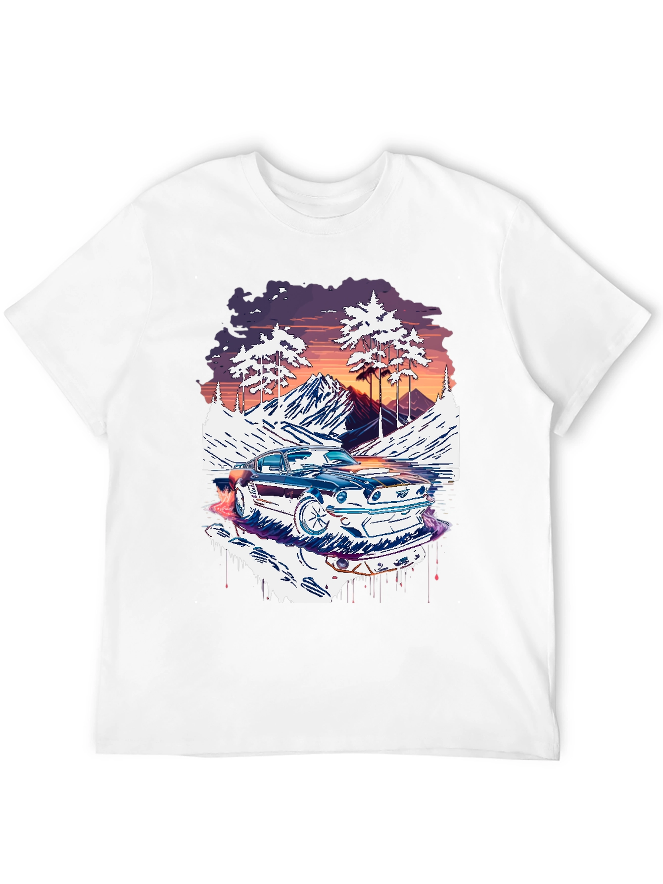 Retro Car Graphic Tee - Mountain Road Trip Shirt