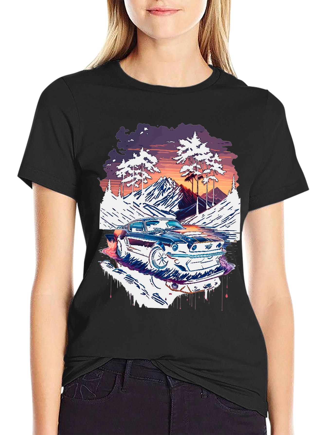 Retro Car Graphic Tee - Mountain Road Trip Shirt