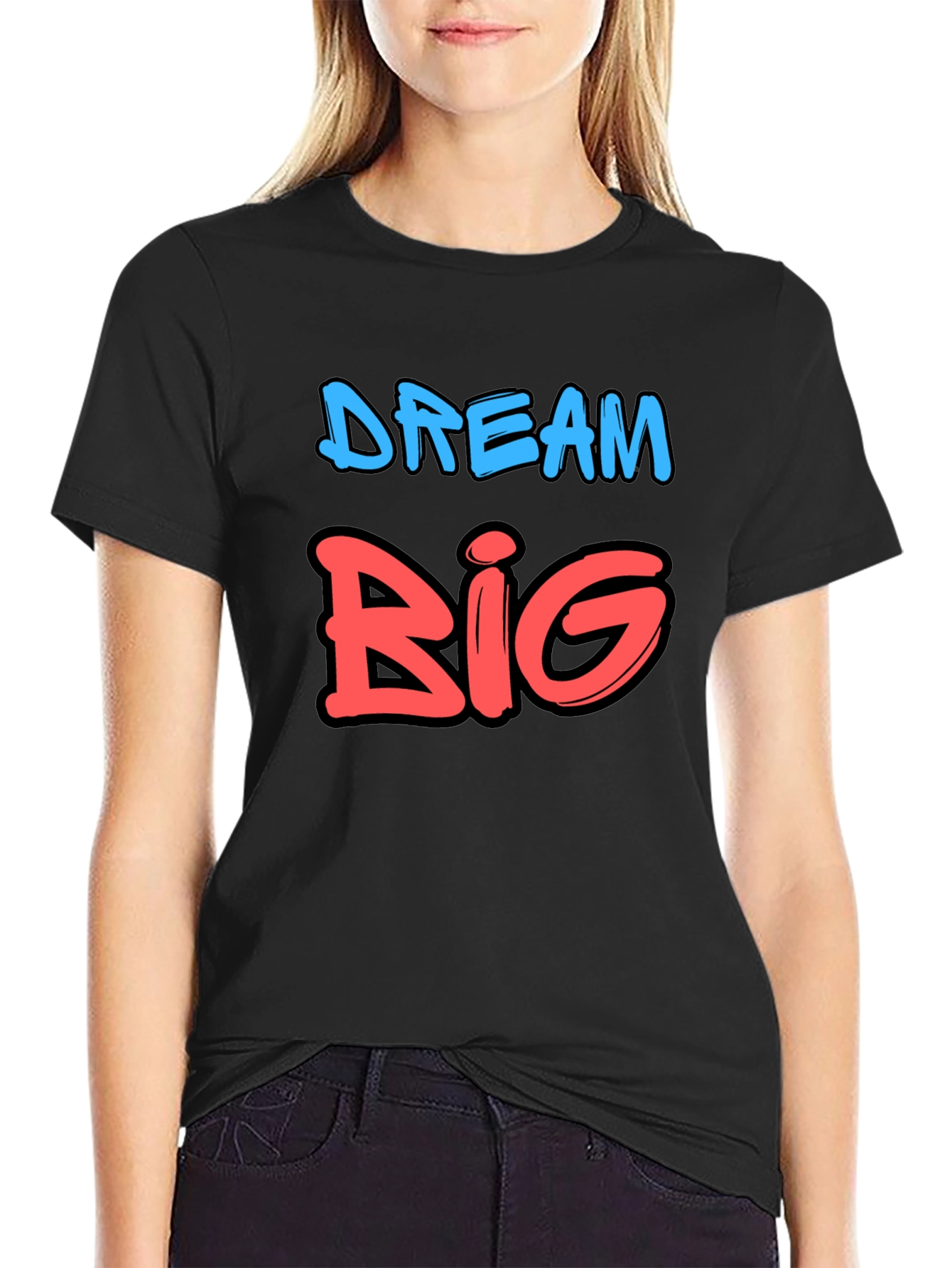 Dream Big Graphic Tee - Black Cotton T-Shirt