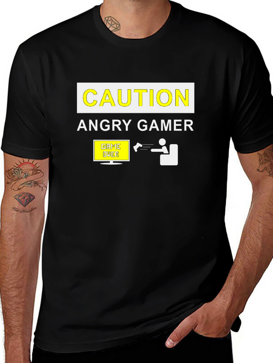 Angry Gamer Caution T-Shirt: Funny Video Game Tee