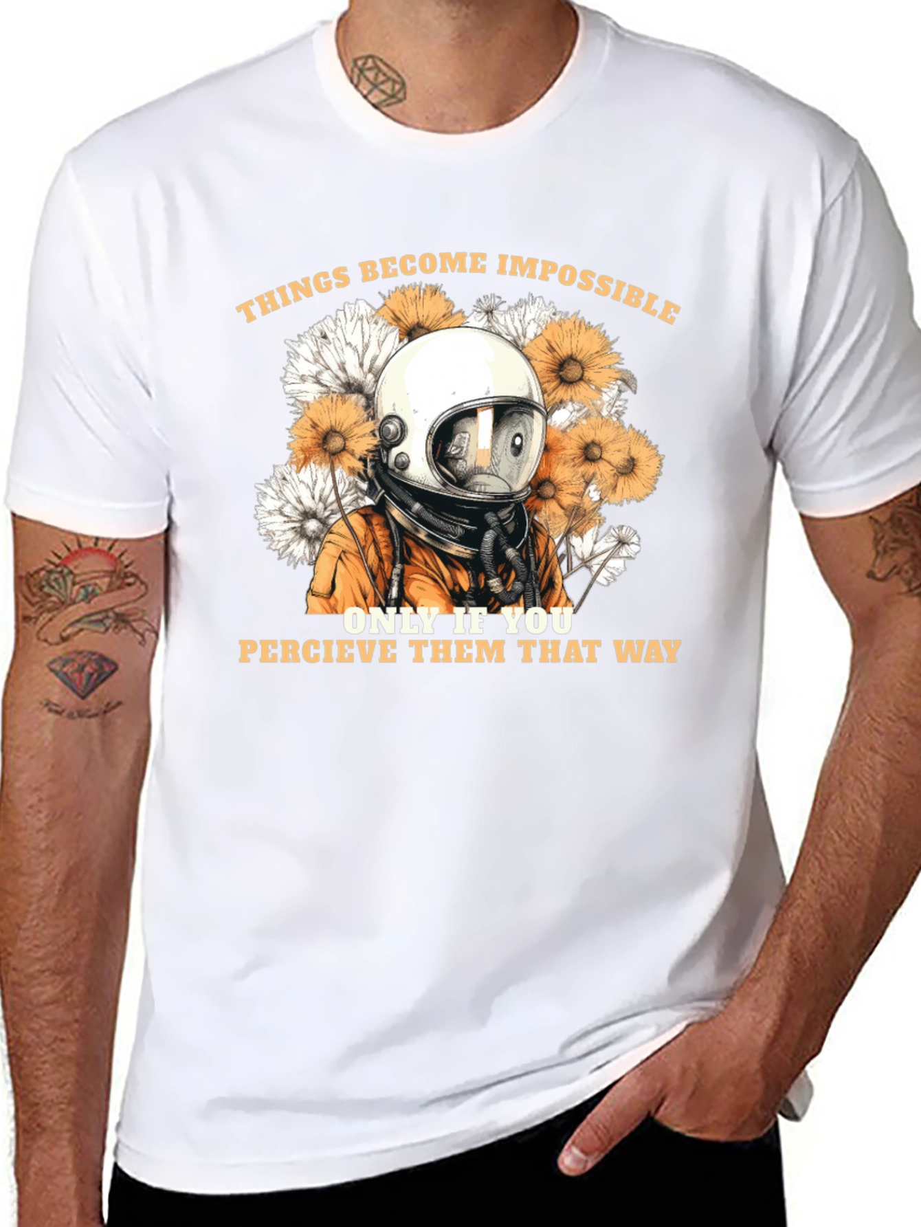 Astronaut & Floral Graphic Black T-Shirt