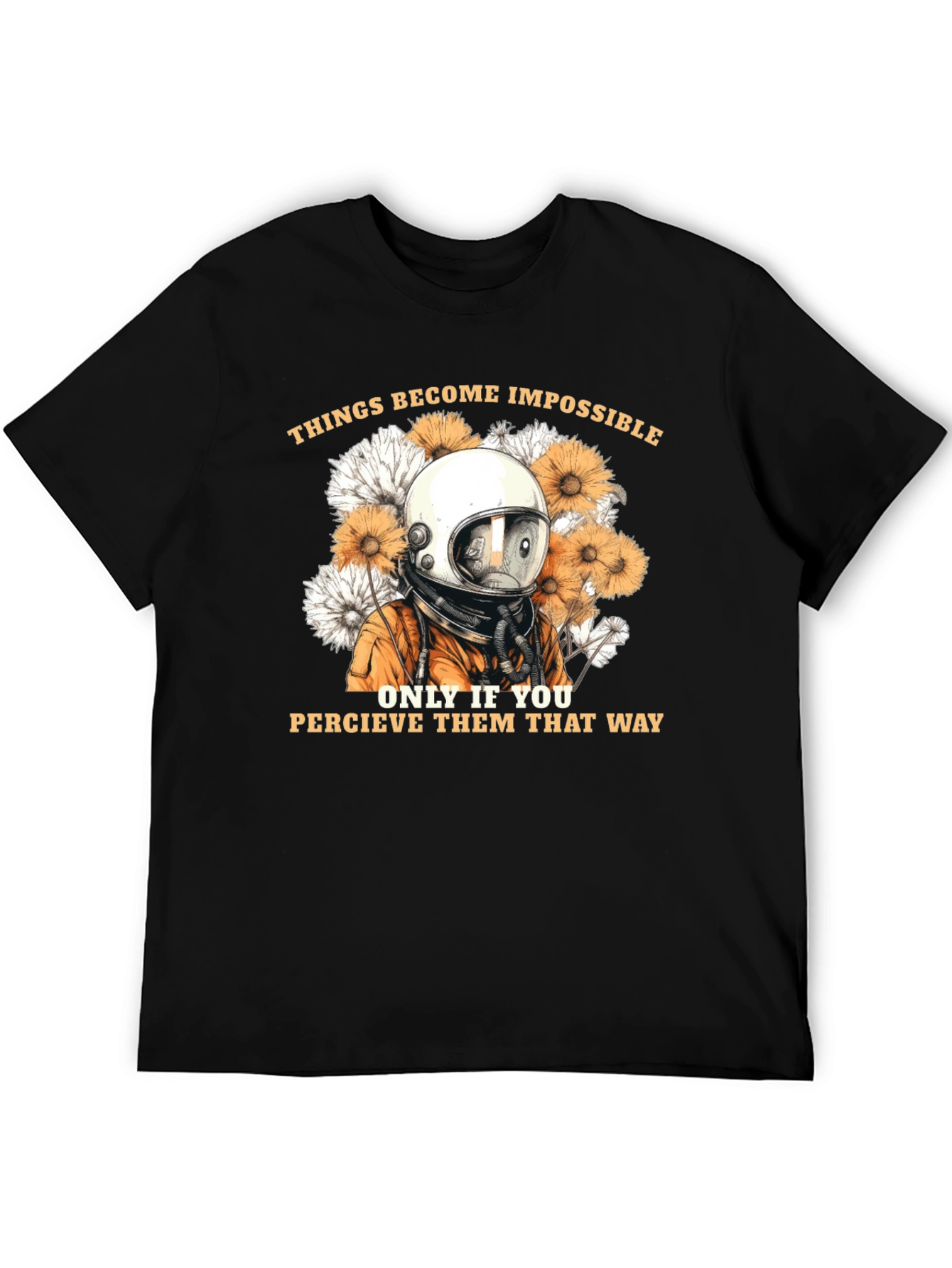Astronaut & Floral Graphic Black T-Shirt