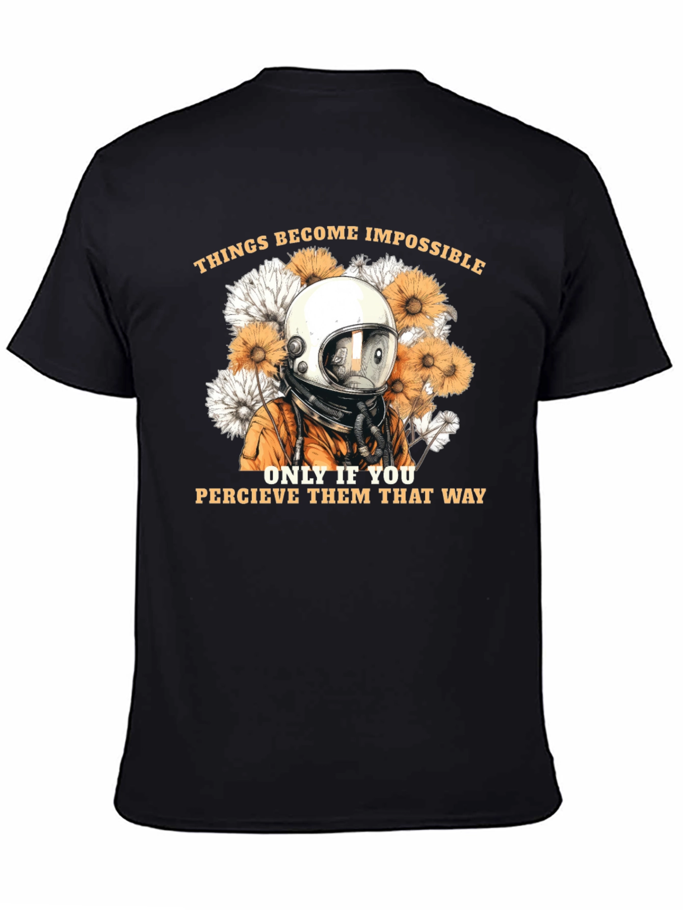 Astronaut & Floral Graphic Black T-Shirt